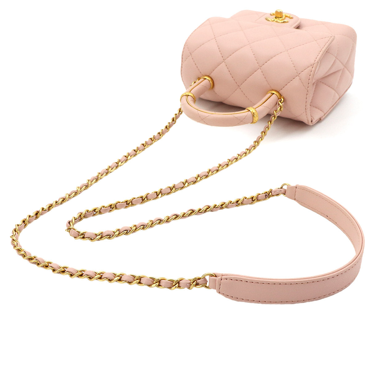 Matelasse Hand Chain Shoulder Bag Leather Pink Purse