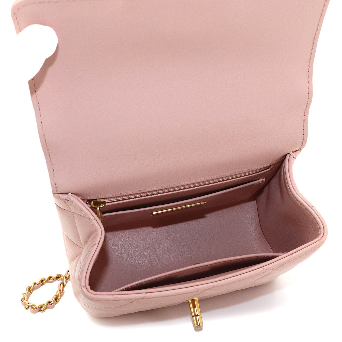 Matelasse Hand Chain Shoulder Bag Leather Pink Purse
