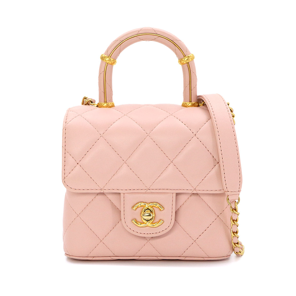 Matelasse Hand Chain Shoulder Bag Leather Pink Purse