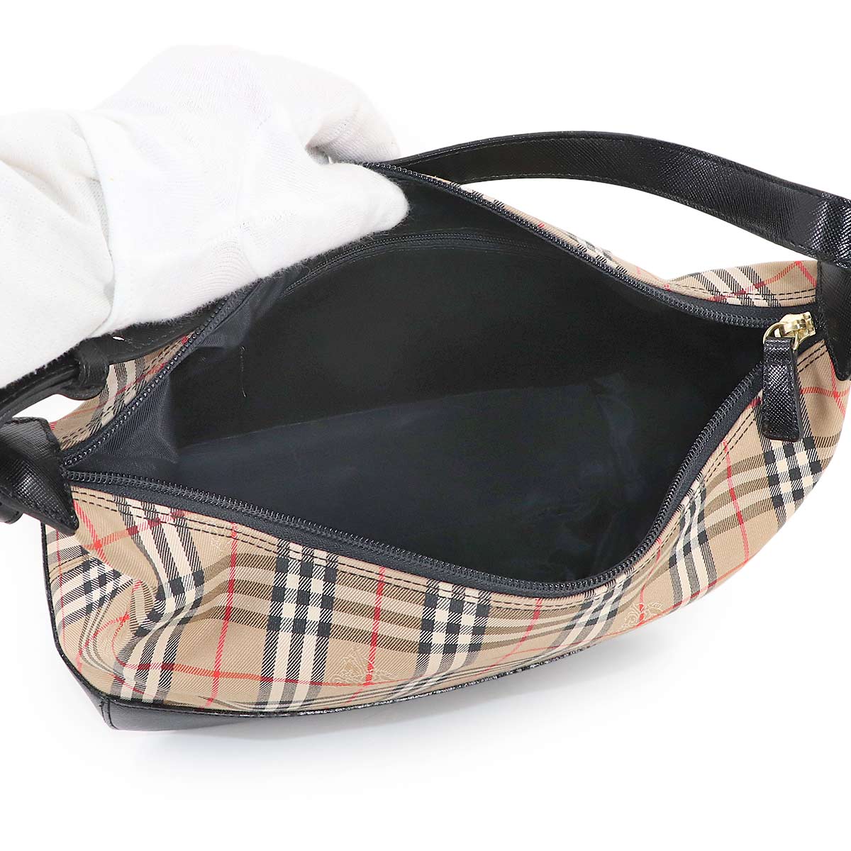 Plaid Shoulder Bag PVC Leather Brown Black Haymarket Check