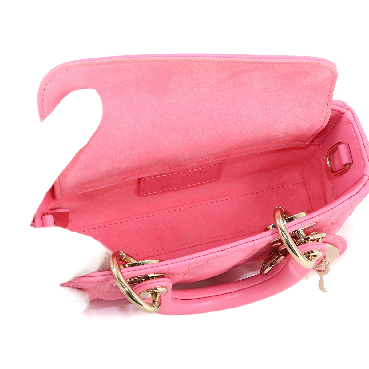 Lady D-Joy Micro Hand Shoulder Bag Leather Pink