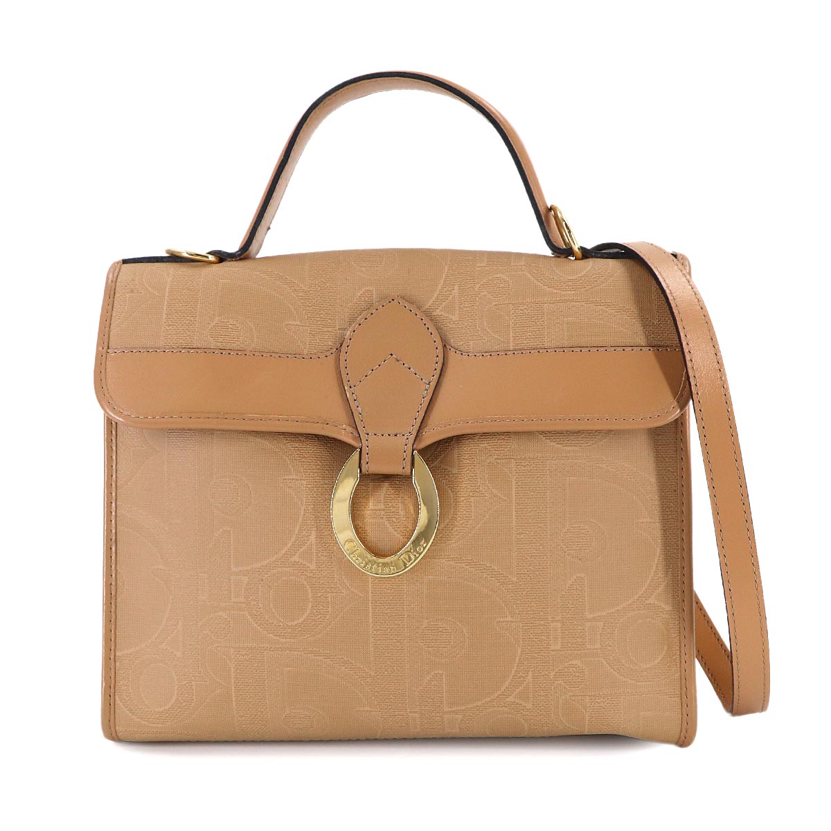 Trotter Hand Shoulder Bag PVC Leather Beige Purse