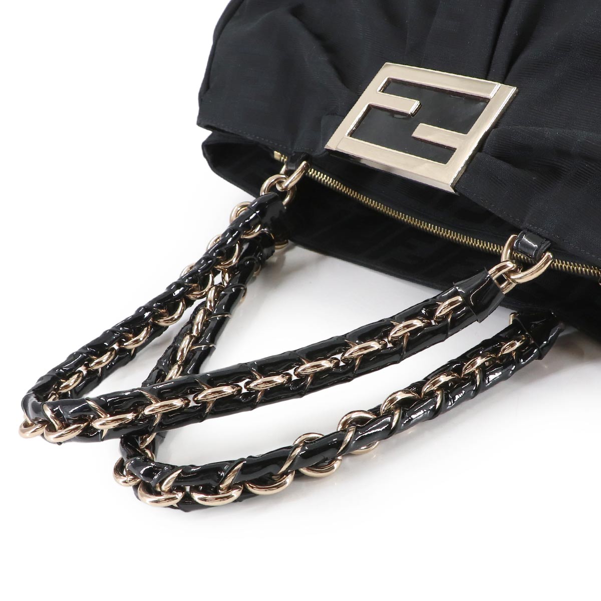 Zucca Chain Tote Bag Canvas Enamel Black 8BR616 Purse