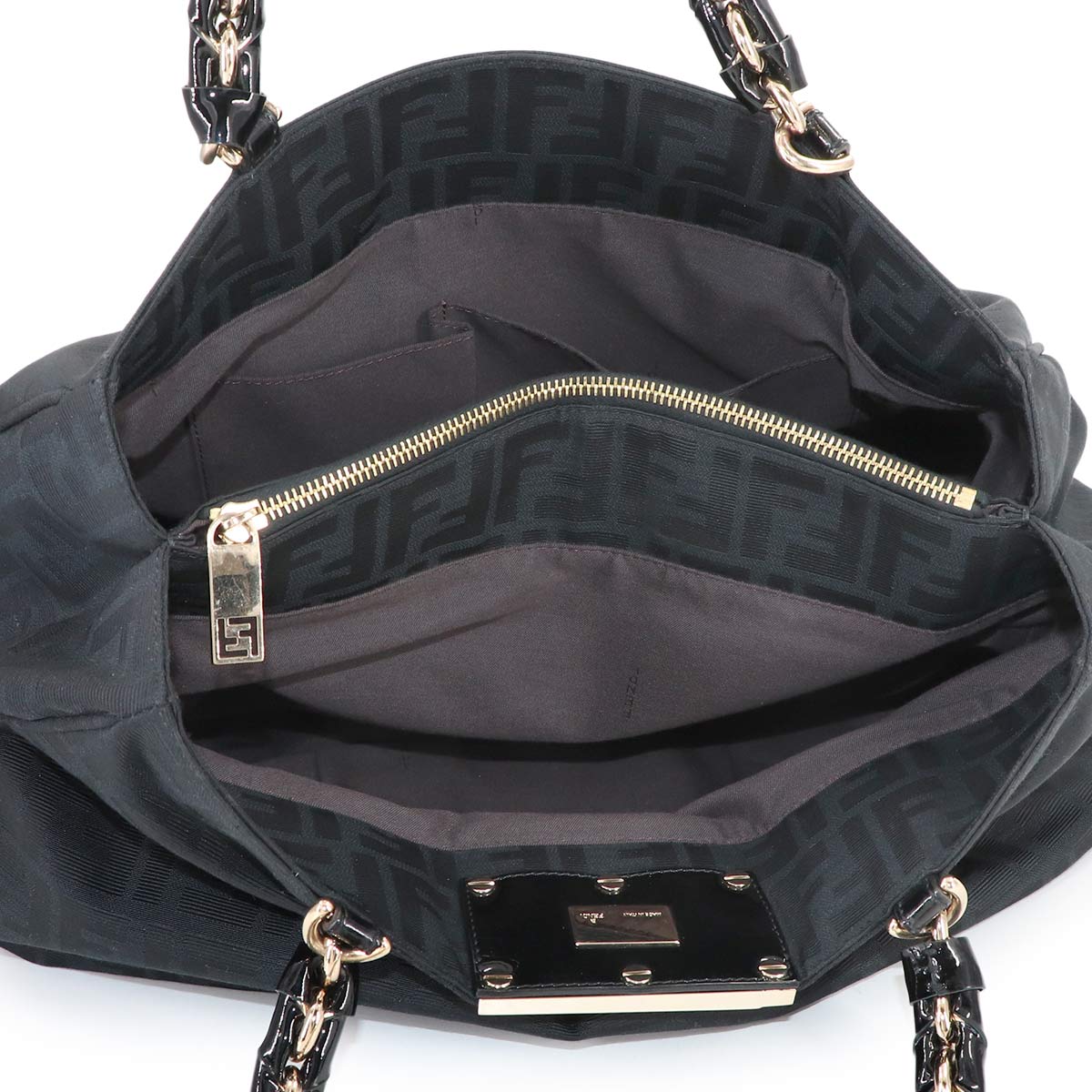 Zucca Chain Tote Bag Canvas Enamel Black 8BR616 Purse