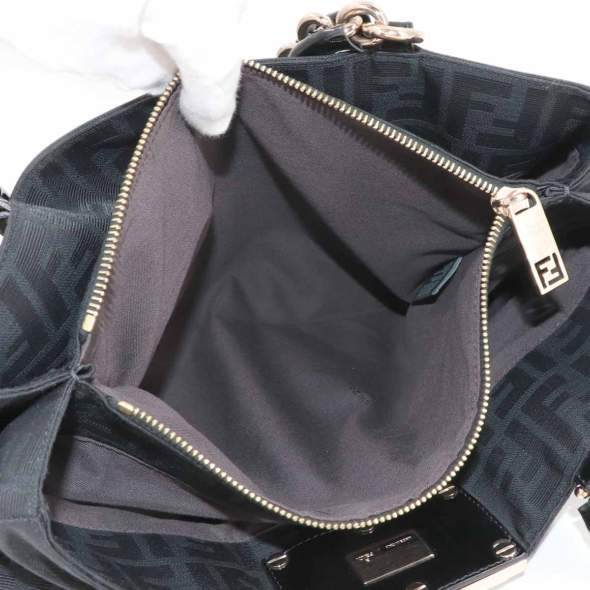 Zucca Chain Tote Bag Canvas Enamel Black 8BR616 Purse