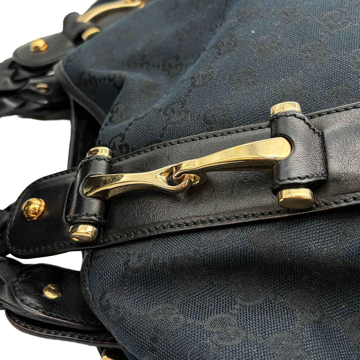 Horsebit Tote Bag GG Canvas Leather Black 137621 Purse