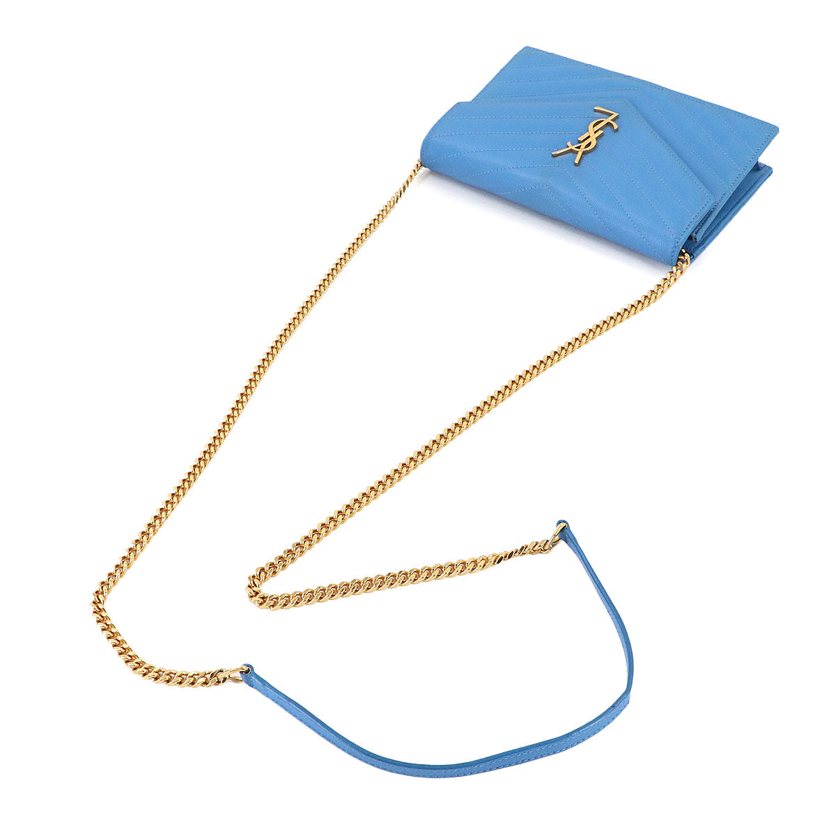 Cassandre Envelope Chain Wallet Leather Blue 393953