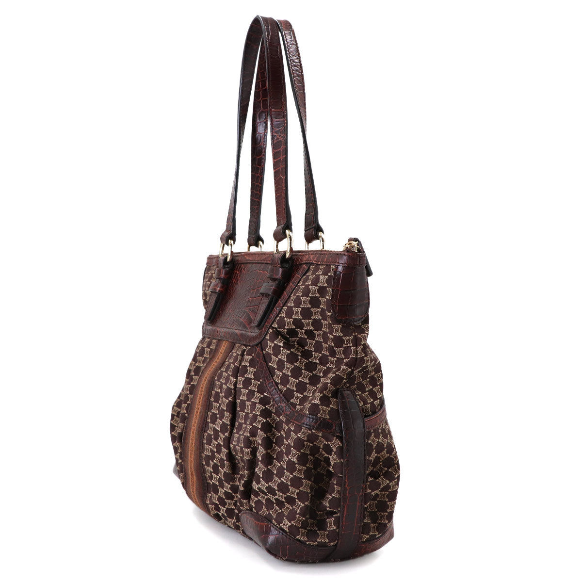 Macadam Hand Bag Canvas Leather Dark Brown Vintage Purse