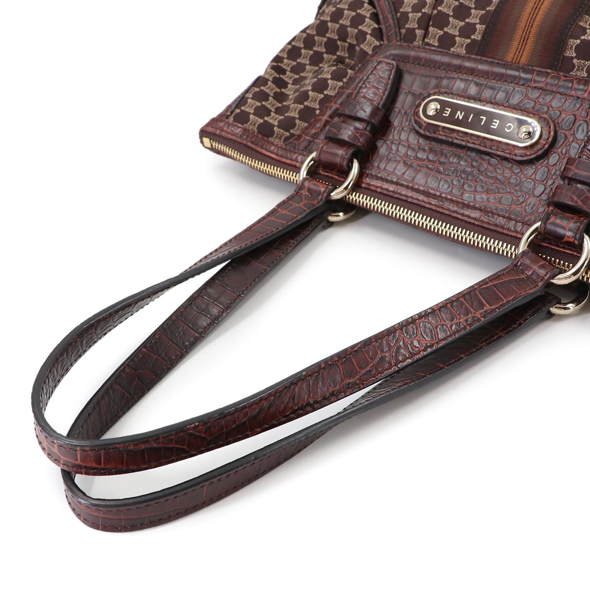 Macadam Hand Bag Canvas Leather Dark Brown Vintage Purse