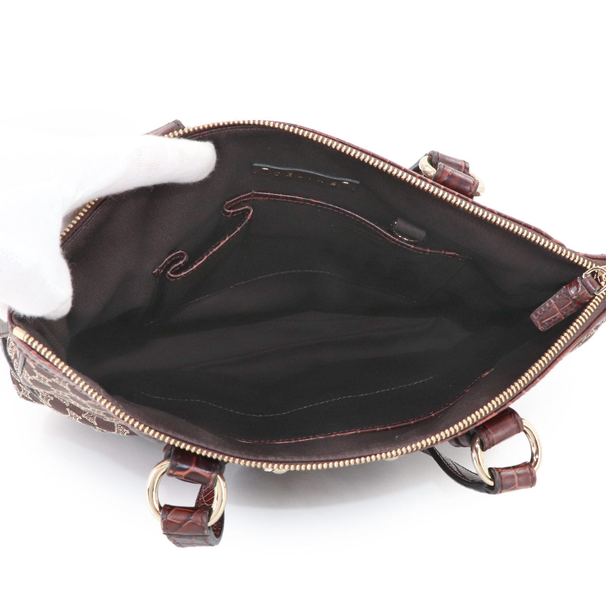 Macadam Hand Bag Canvas Leather Dark Brown Vintage Purse