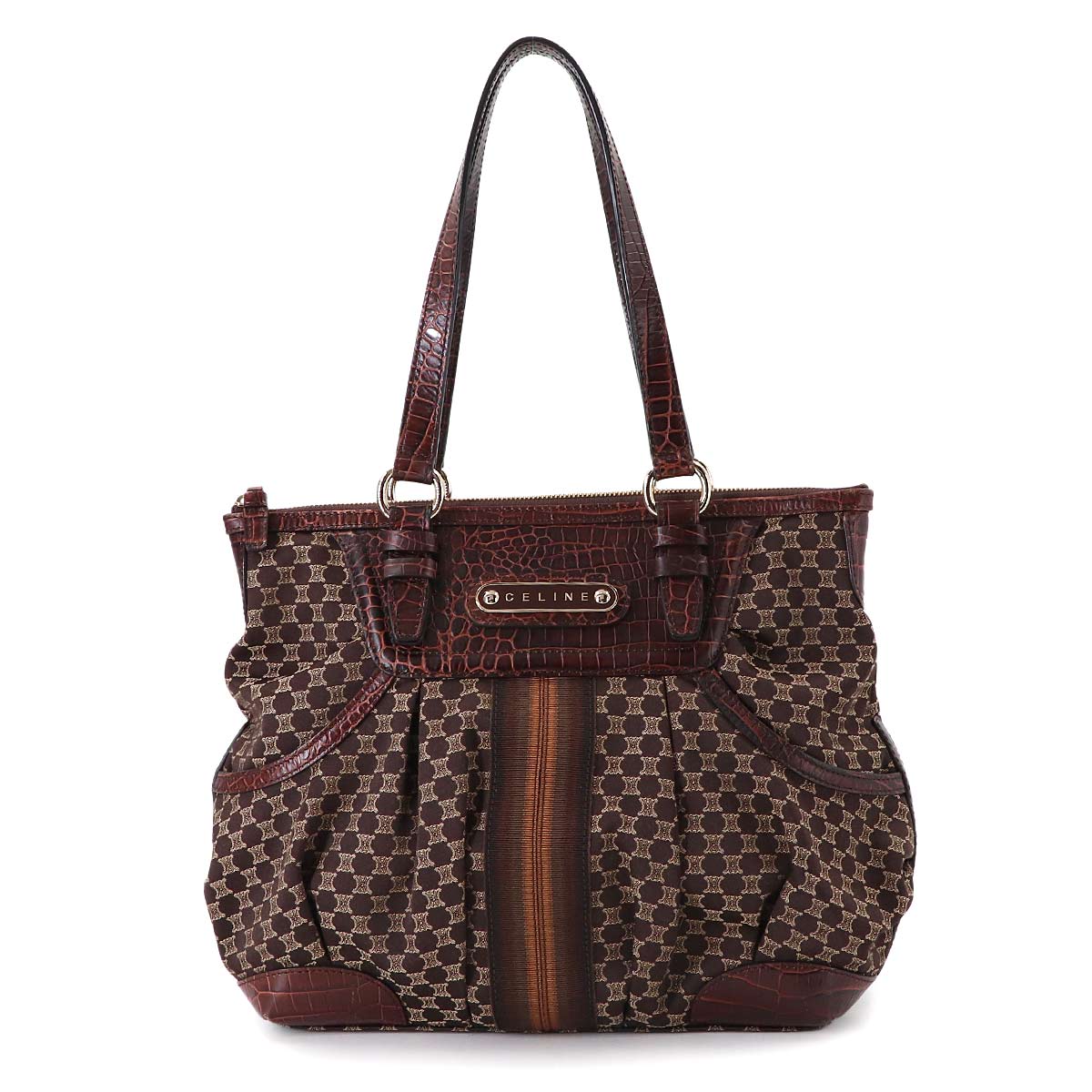 Macadam Hand Bag Canvas Leather Dark Brown Vintage Purse