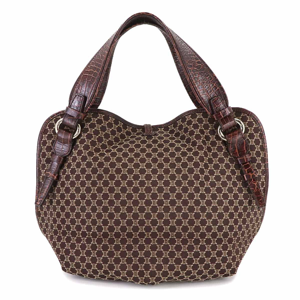 Macadam Hand Bag Canvas Leather Dark Brown Vintage Purse