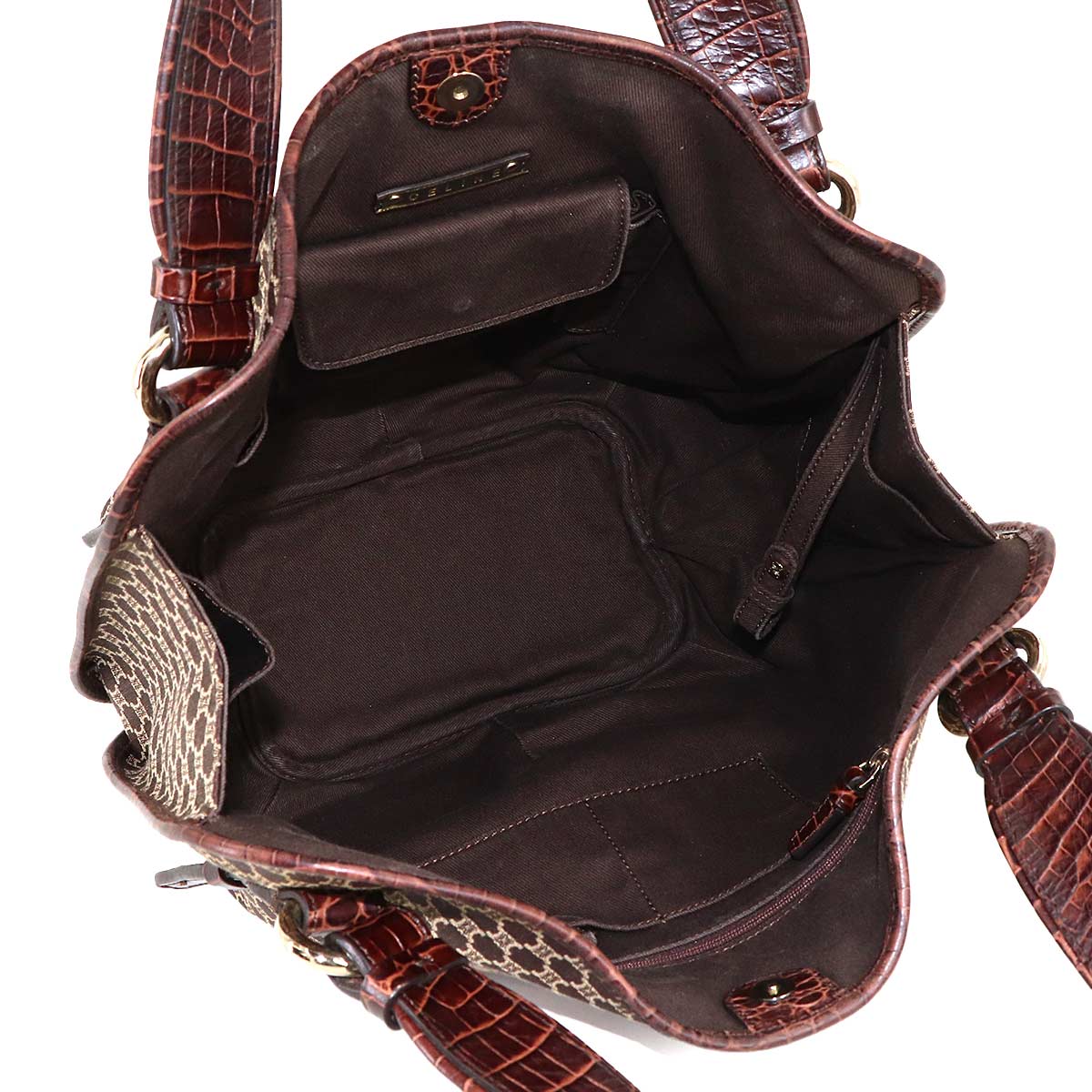 Macadam Hand Bag Canvas Leather Dark Brown Vintage Purse