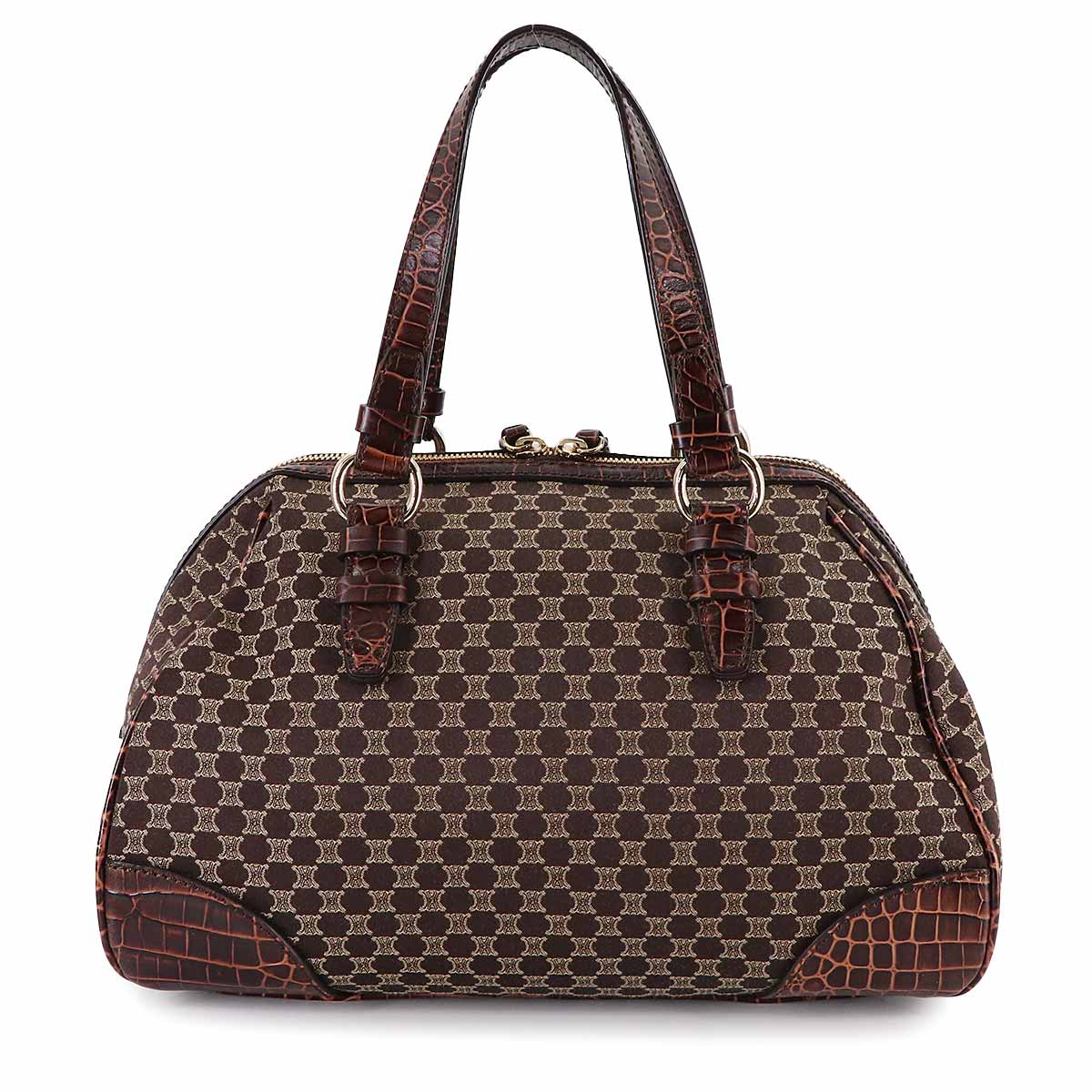 Macadam Hand Bag Canvas Leather Dark Brown Vintage Purse