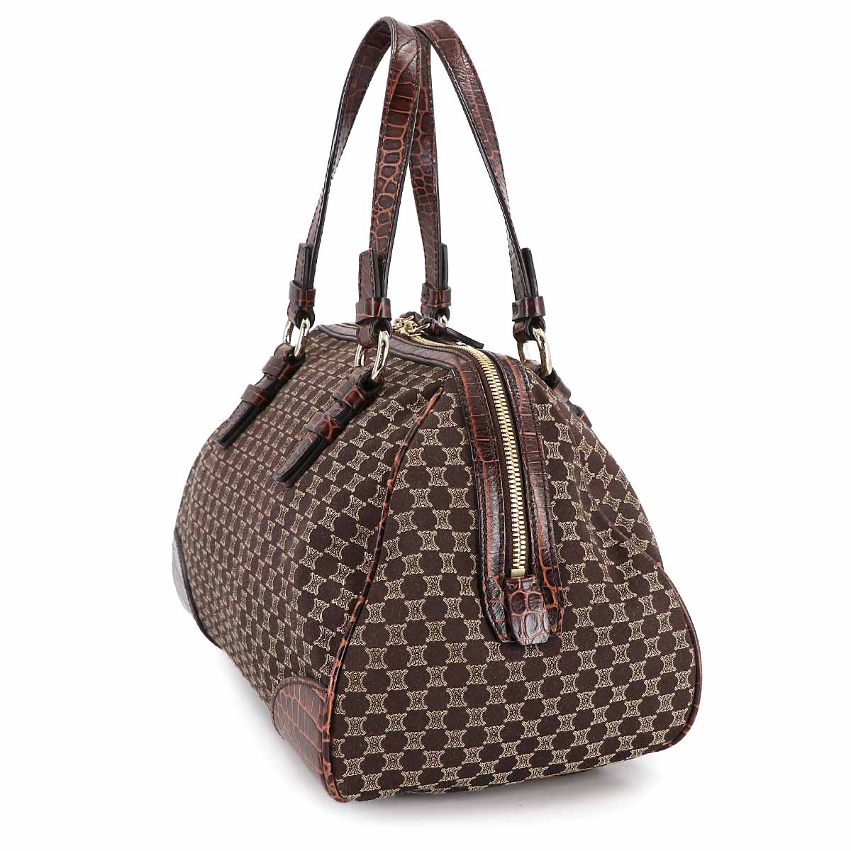 Macadam Hand Bag Canvas Leather Dark Brown Vintage Purse