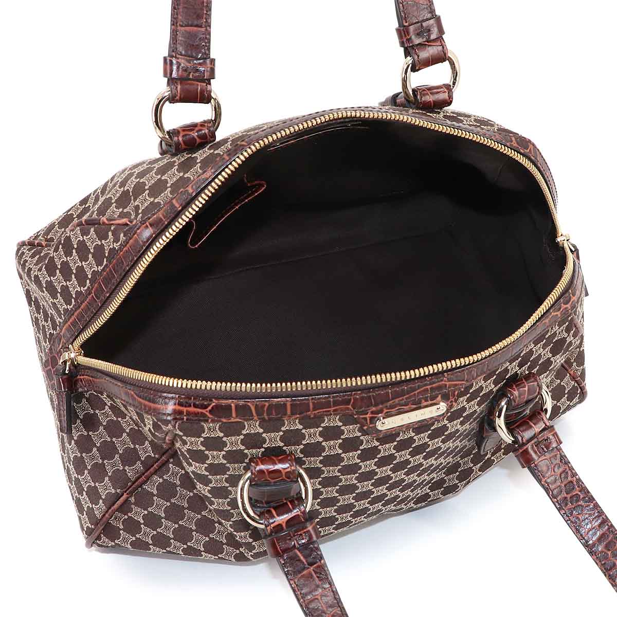Macadam Hand Bag Canvas Leather Dark Brown Vintage Purse