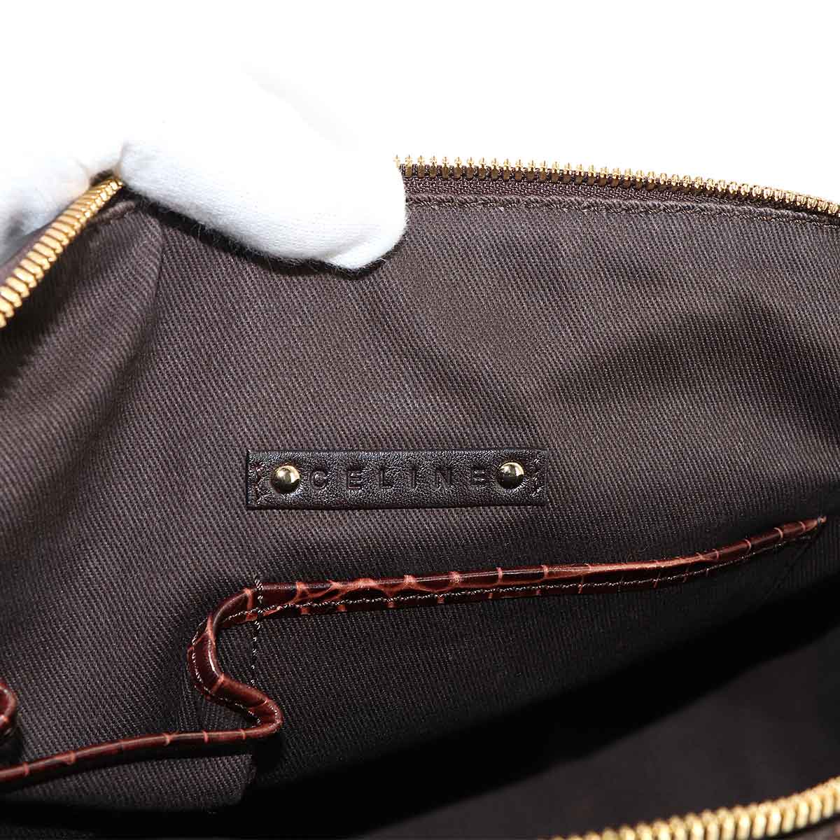 Macadam Hand Bag Canvas Leather Dark Brown Vintage Purse