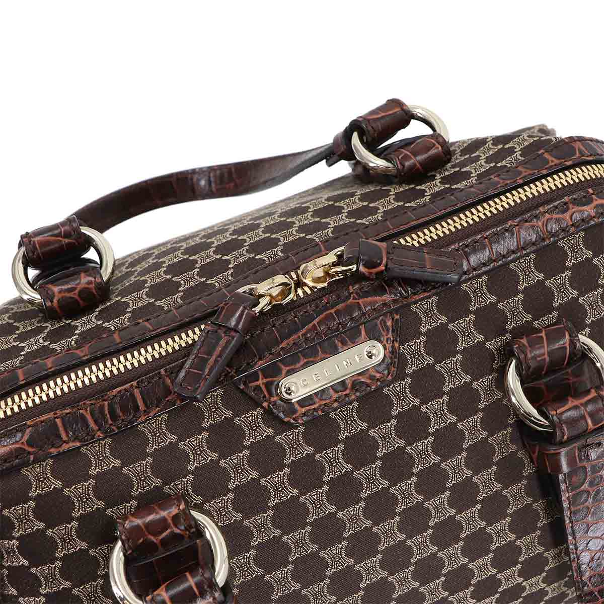 Macadam Hand Bag Canvas Leather Dark Brown Vintage Purse
