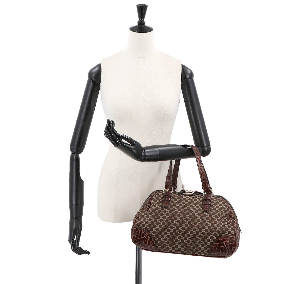 Macadam Hand Bag Canvas Leather Dark Brown Vintage Purse