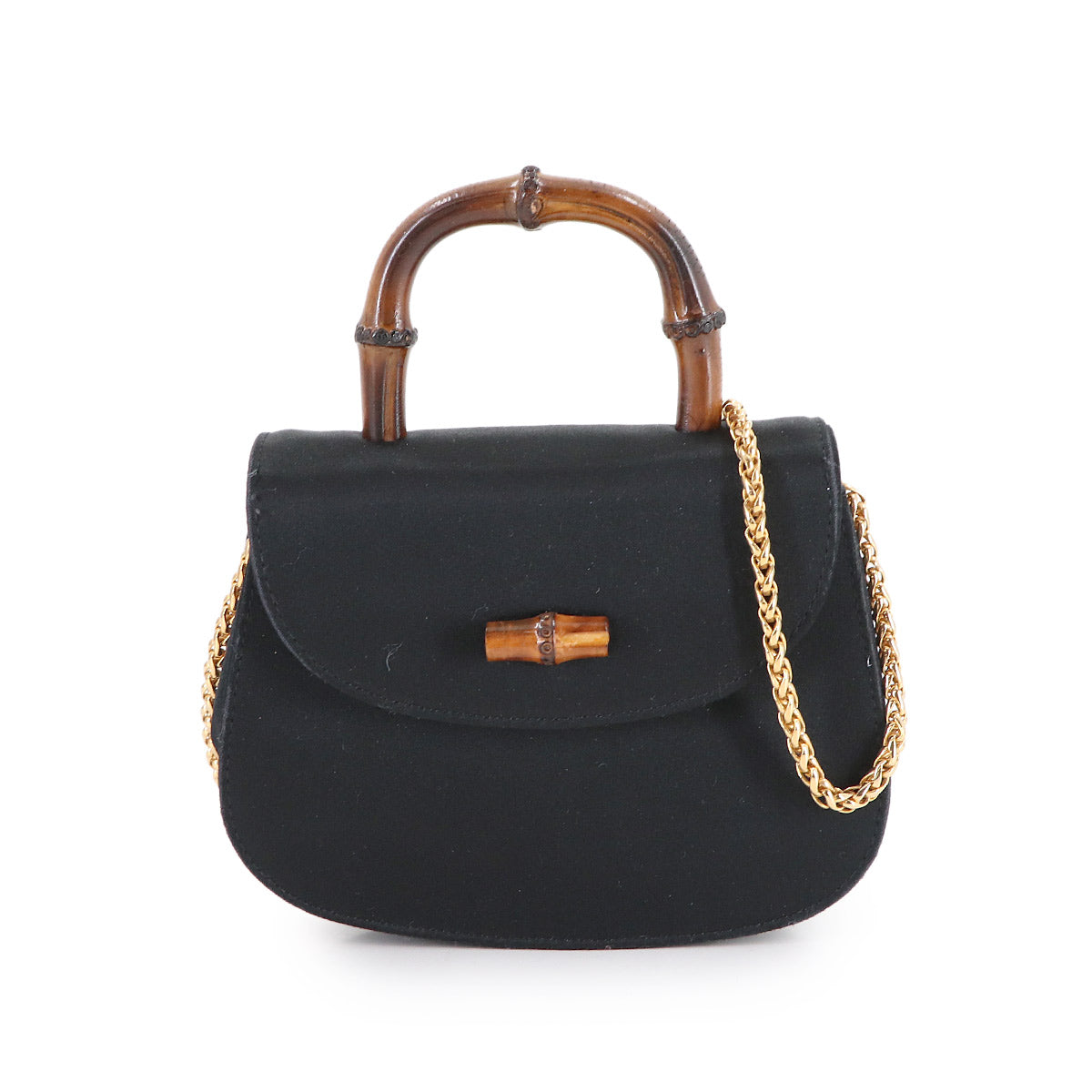 Bamboo 2way Hand Shoulder Bag Satin Black Purse