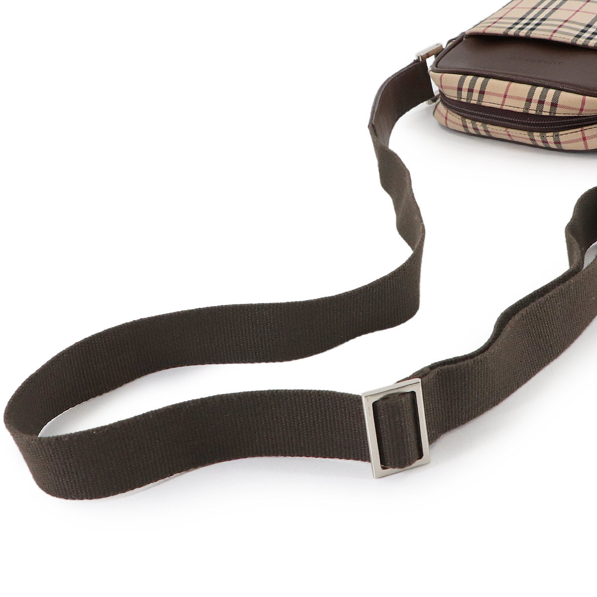 Plaid Shoulder Bag Canvas Leather Beige Brown Purse