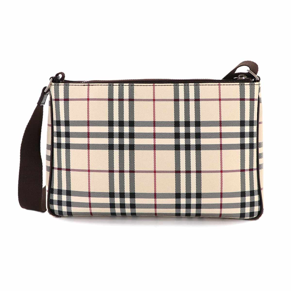 Plaid Shoulder Bag Nylon Leather Beige Brown Purse
