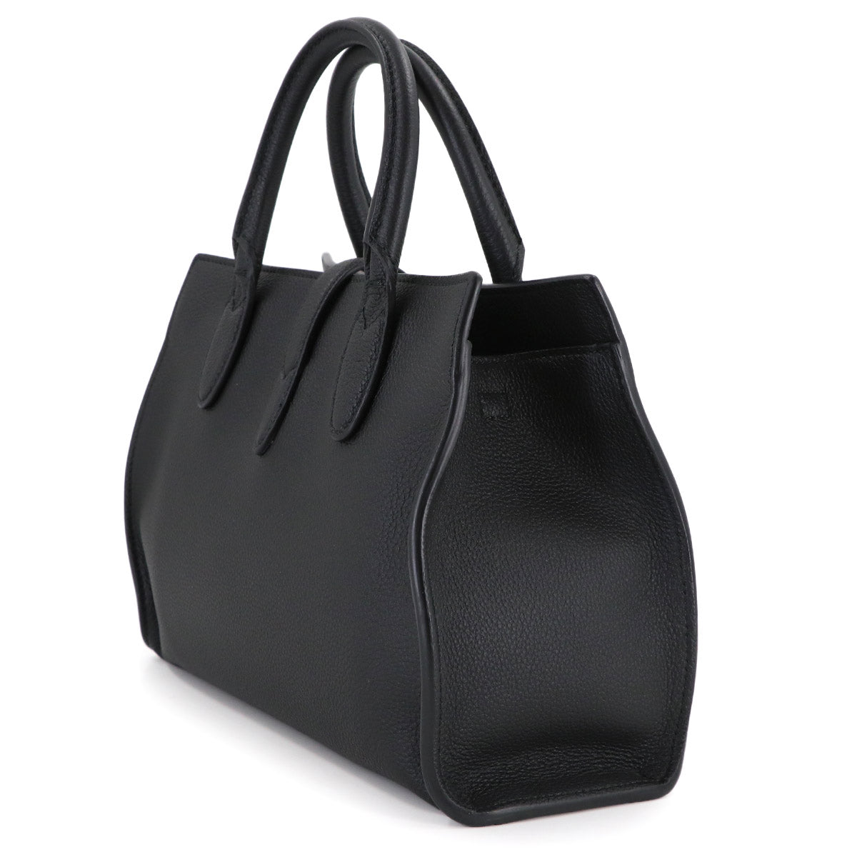 Medium Tote Shoulder Bag with Hook Closure Leather Black 806205