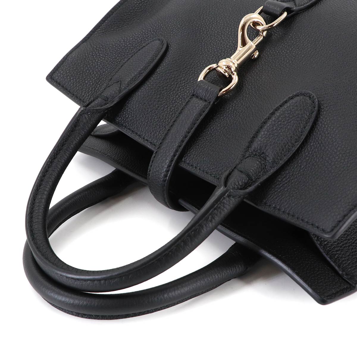 Medium Tote Shoulder Bag with Hook Closure Leather Black 806205