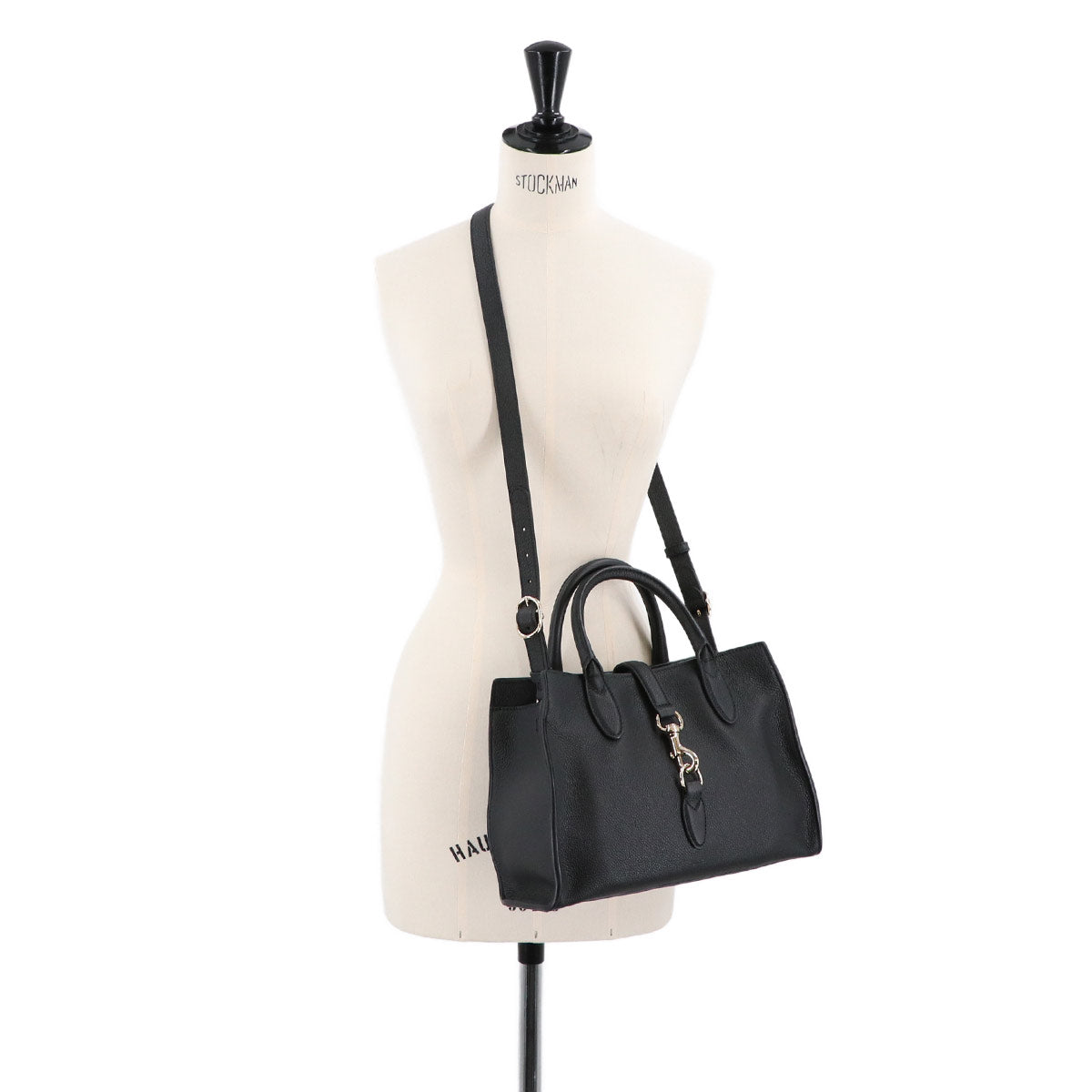 Medium Tote Shoulder Bag with Hook Closure Leather Black 806205