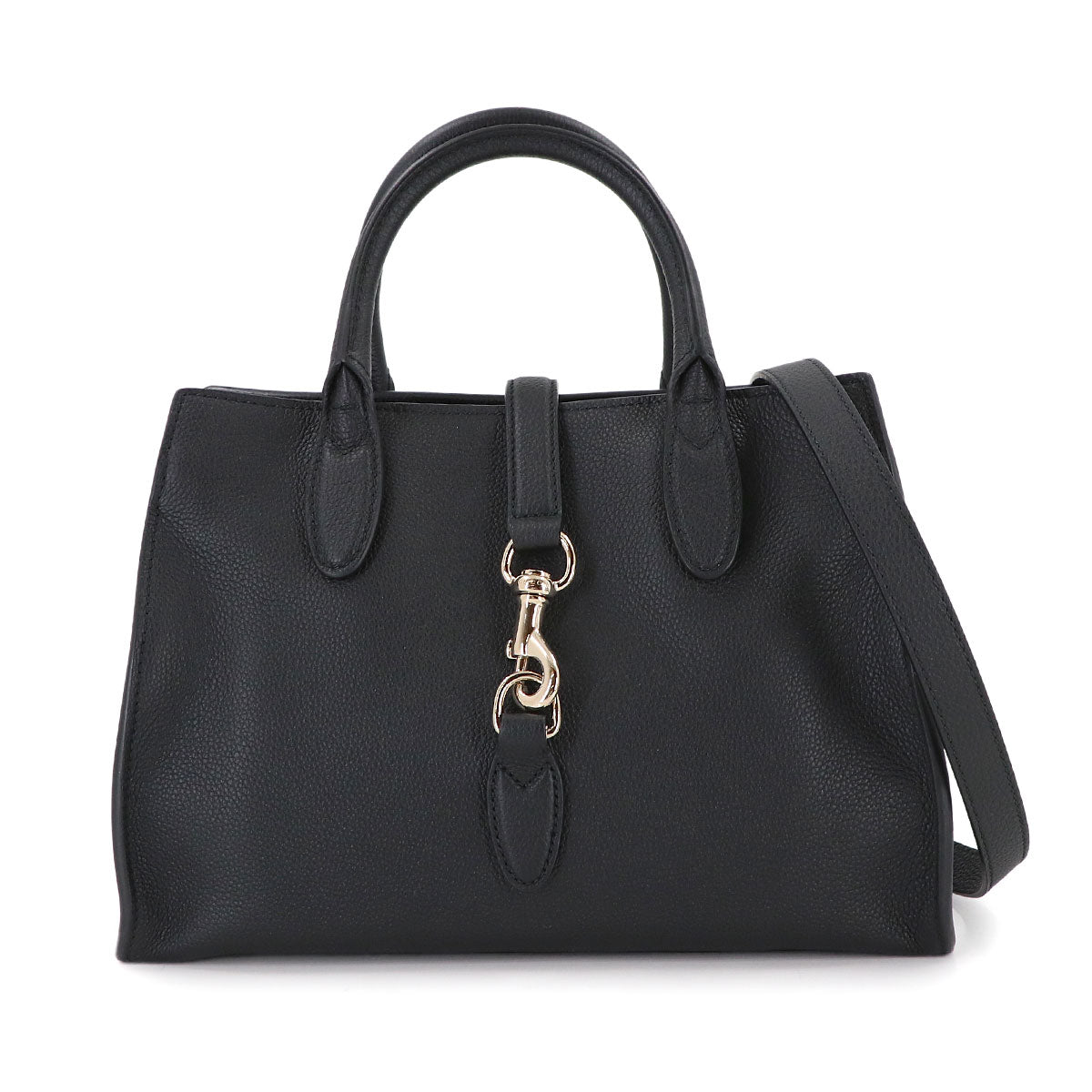 Medium Tote Shoulder Bag with Hook Closure Leather Black 806205