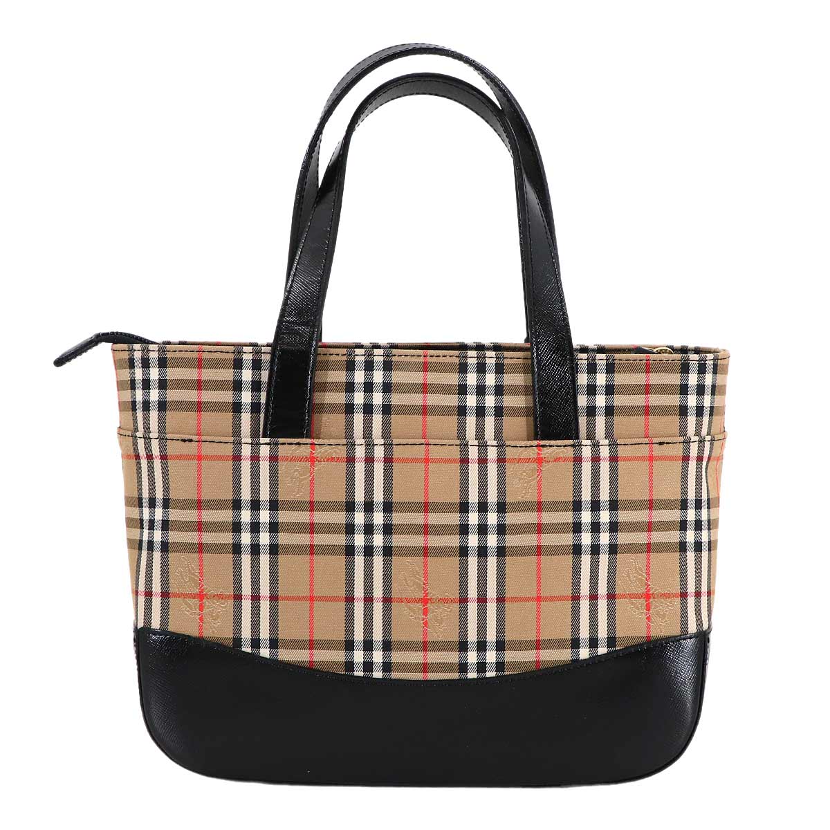 Plaid Hand Bag Canvas Leather Beige Black Haymarket