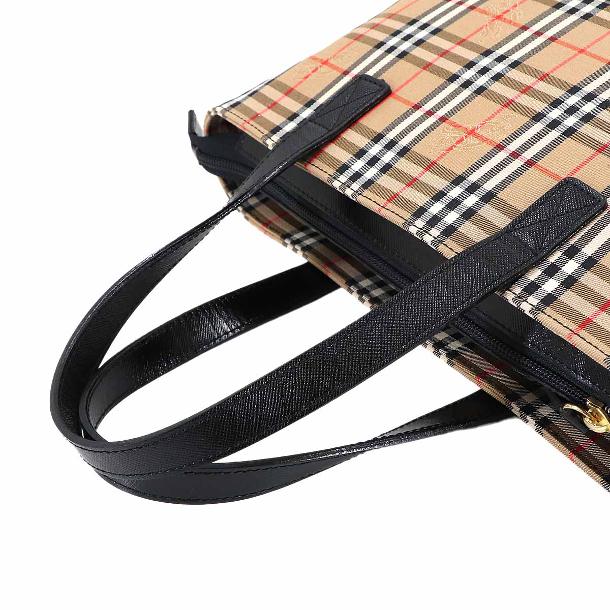Plaid Hand Bag Canvas Leather Beige Black Haymarket