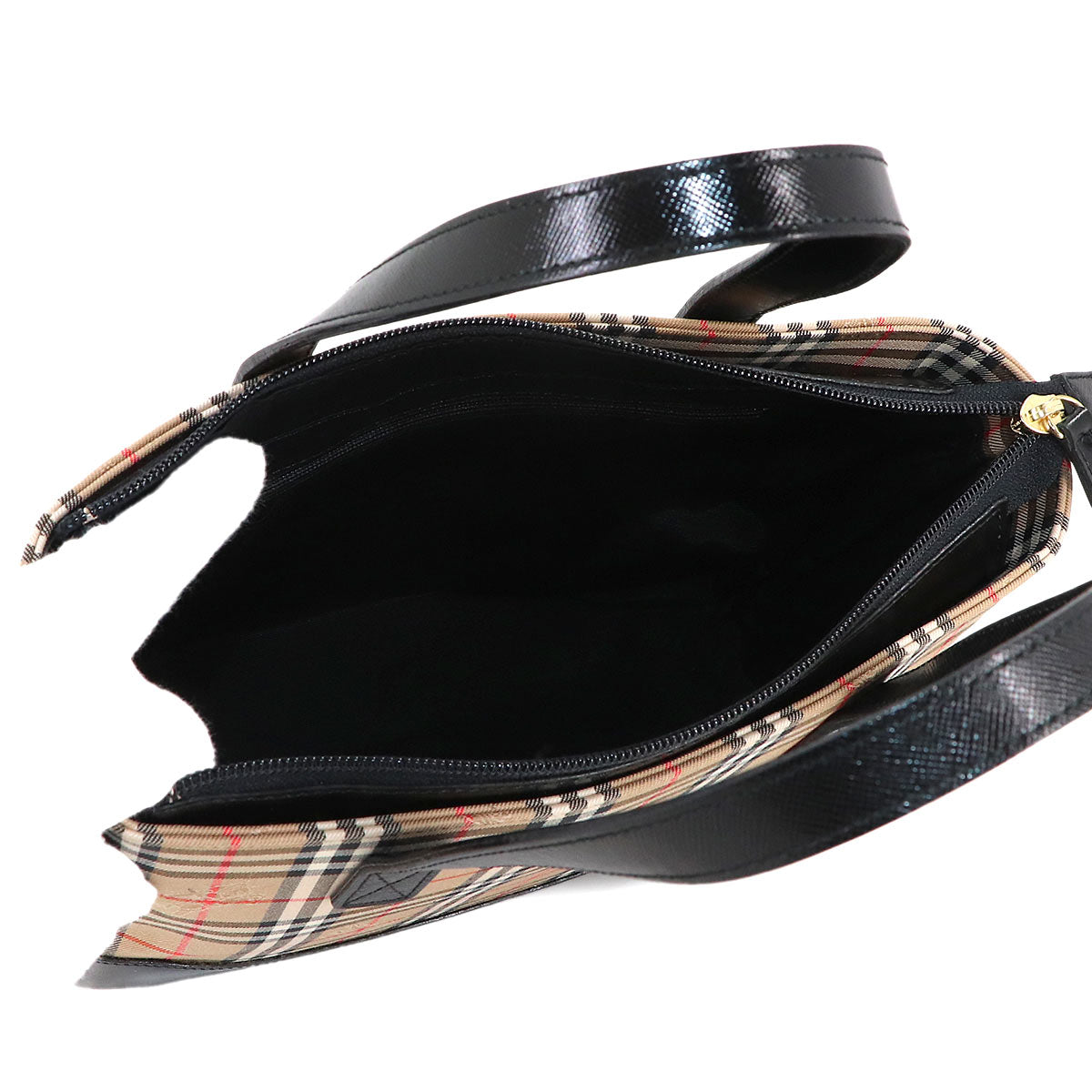 Plaid Hand Bag Canvas Leather Beige Black Haymarket