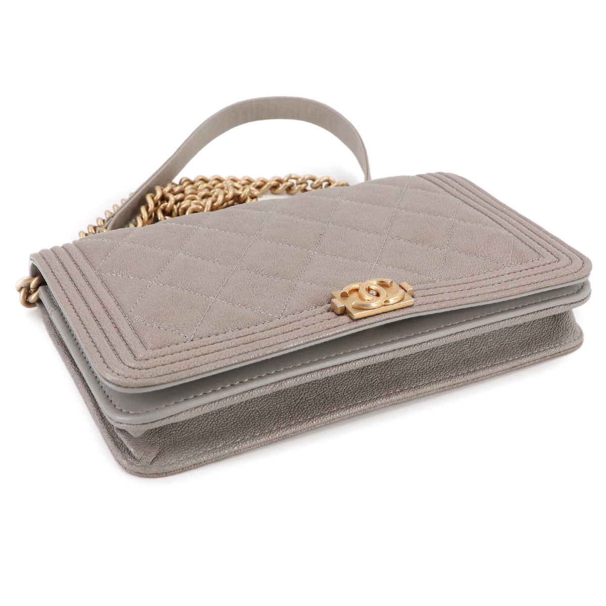 Boychanel Chain Wallet Leather Gray AP1117 Purse 90314180