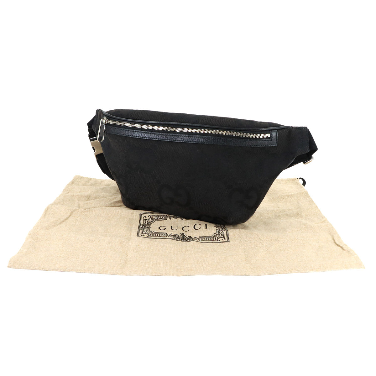 Jumbo GG Belt Bag Crossbody Bag Canvas Leather Black 696031 Purse