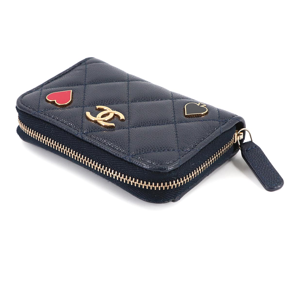 Matelasse Zipped Coin Purse Leather Navy AP3082 Heart