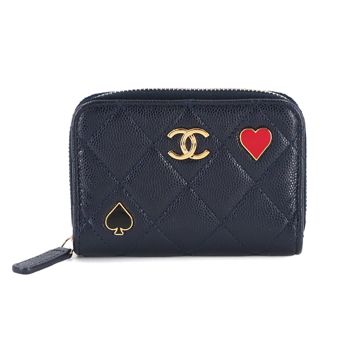 Matelasse Zipped Coin Purse Leather Navy AP3082 Heart