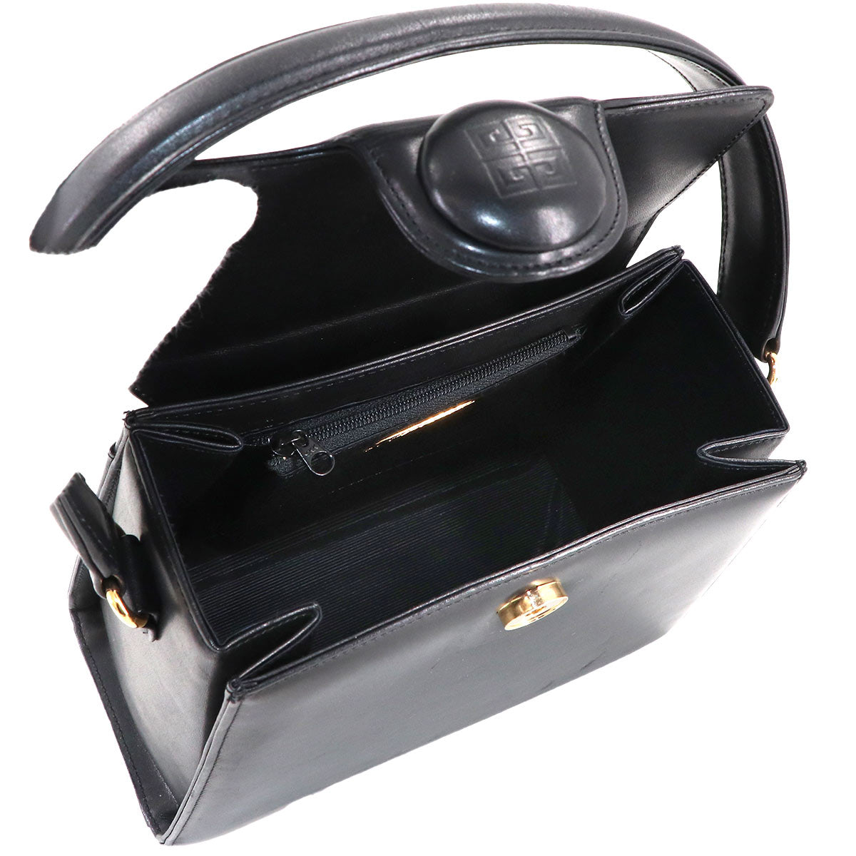 Hand Bag Leather Black Square Purse