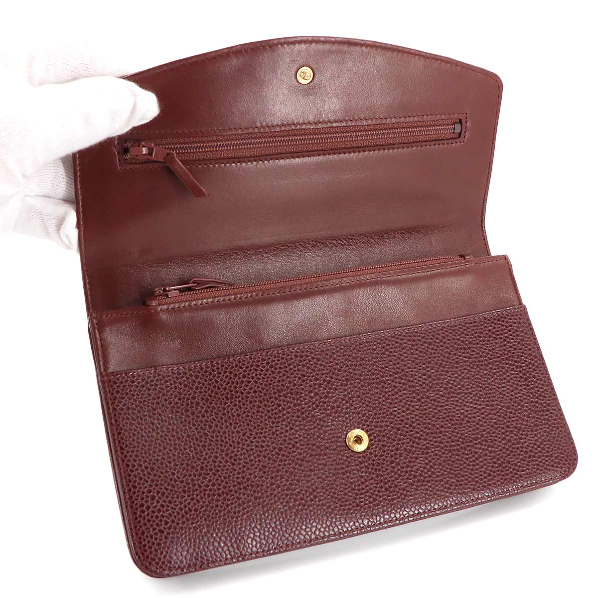 Long Wallet Leather Brown Coco Logos Vintage