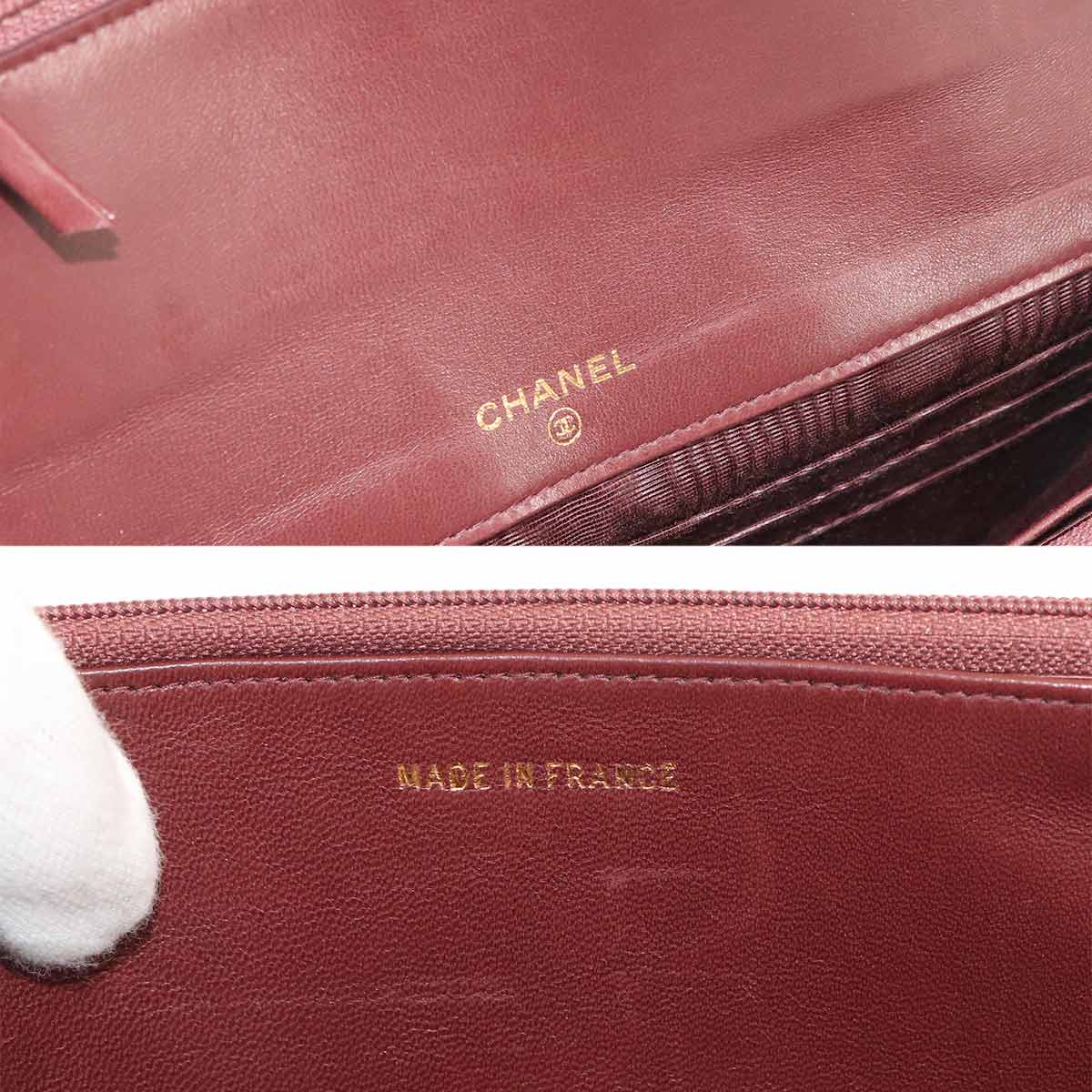 Long Wallet Leather Brown Coco Logos Vintage