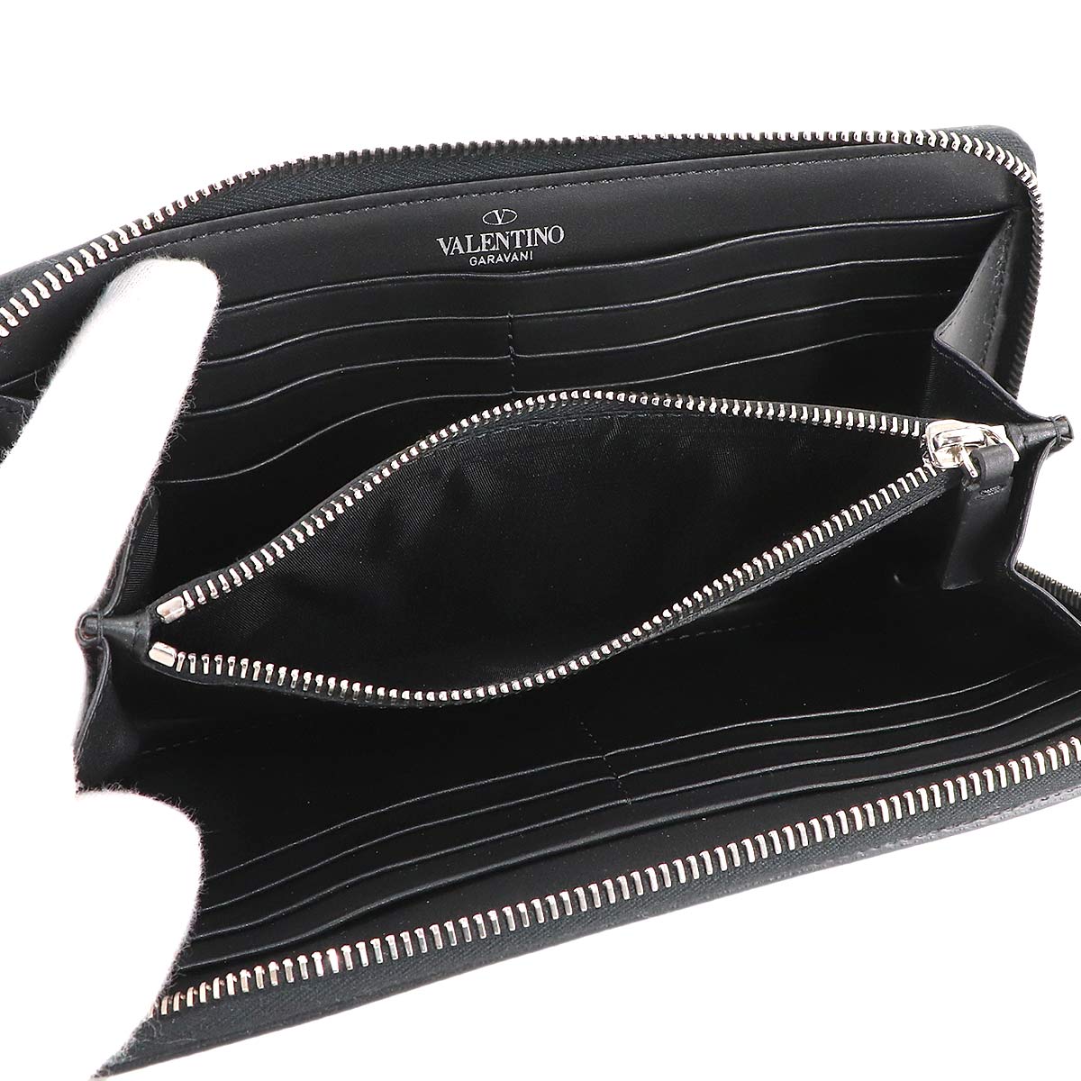 VLTN Logos Zipped Around Long Wallet Leather Black