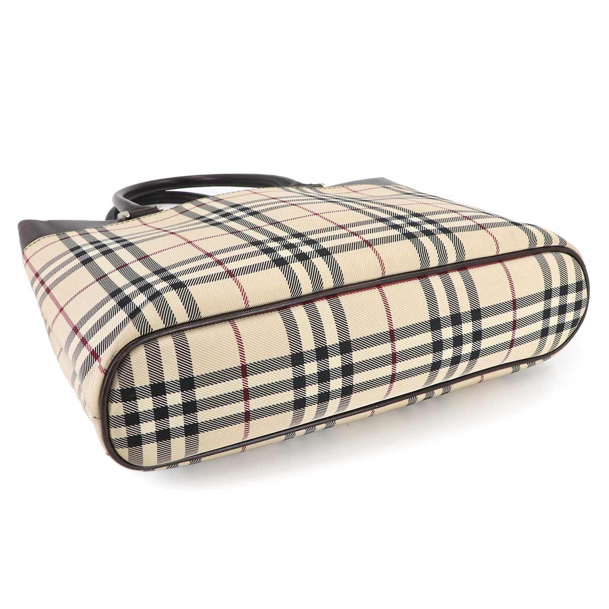 Plaid Hand Bag Canvas Leather Beige Brown Purse