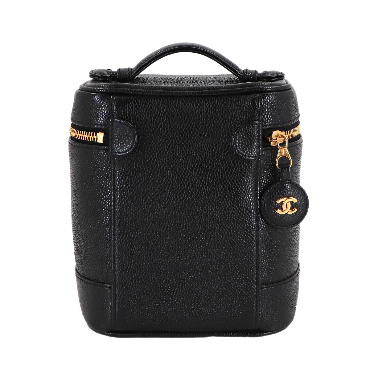 Vanity Hand Bag Caviar Skin Leather Black A01998 Vintage Purse