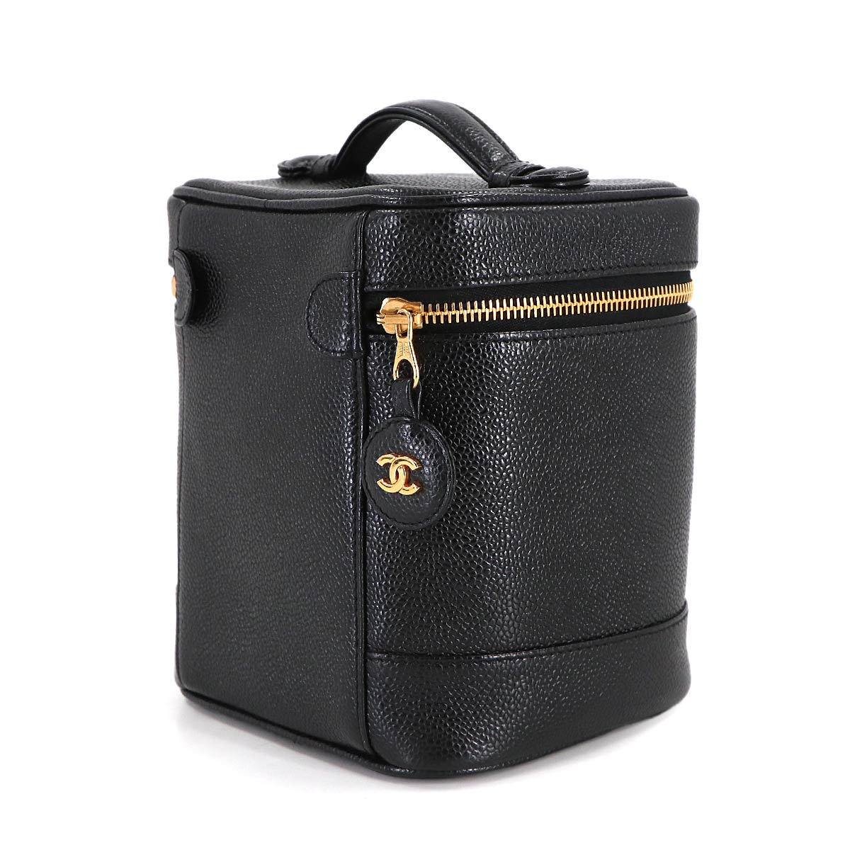 Vanity Hand Bag Caviar Skin Leather Black A01998 Vintage Purse