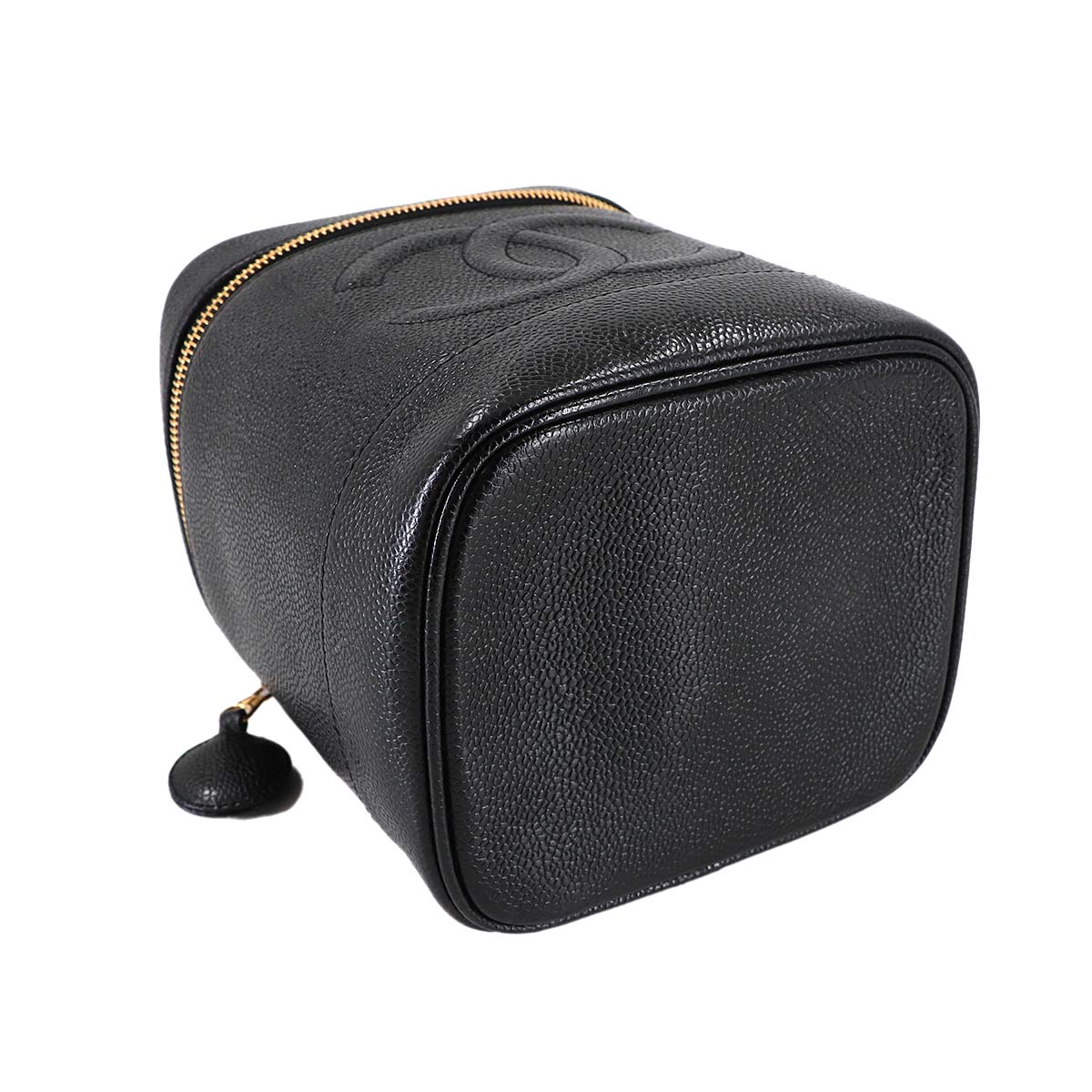 Vanity Hand Bag Caviar Skin Leather Black A01998 Vintage Purse