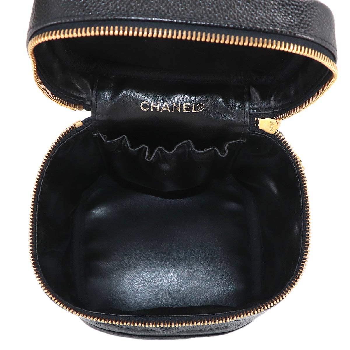 Vanity Hand Bag Caviar Skin Leather Black A01998 Vintage Purse