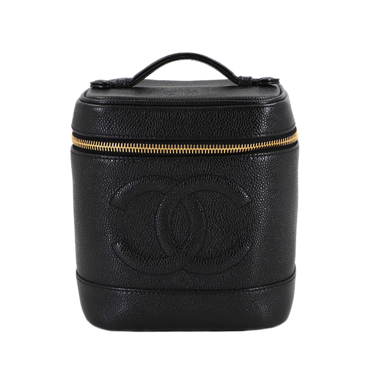 Vanity Hand Bag Caviar Skin Leather Black A01998 Vintage Purse