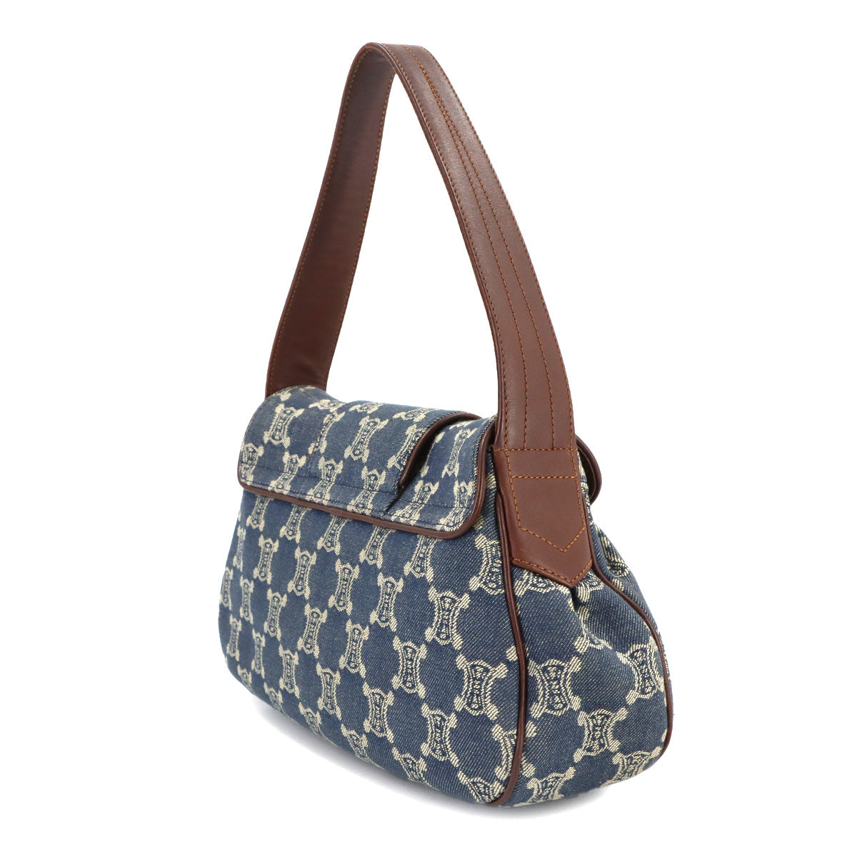 Macadam Shoulder Bag Denim Leather Blue Brown Purse