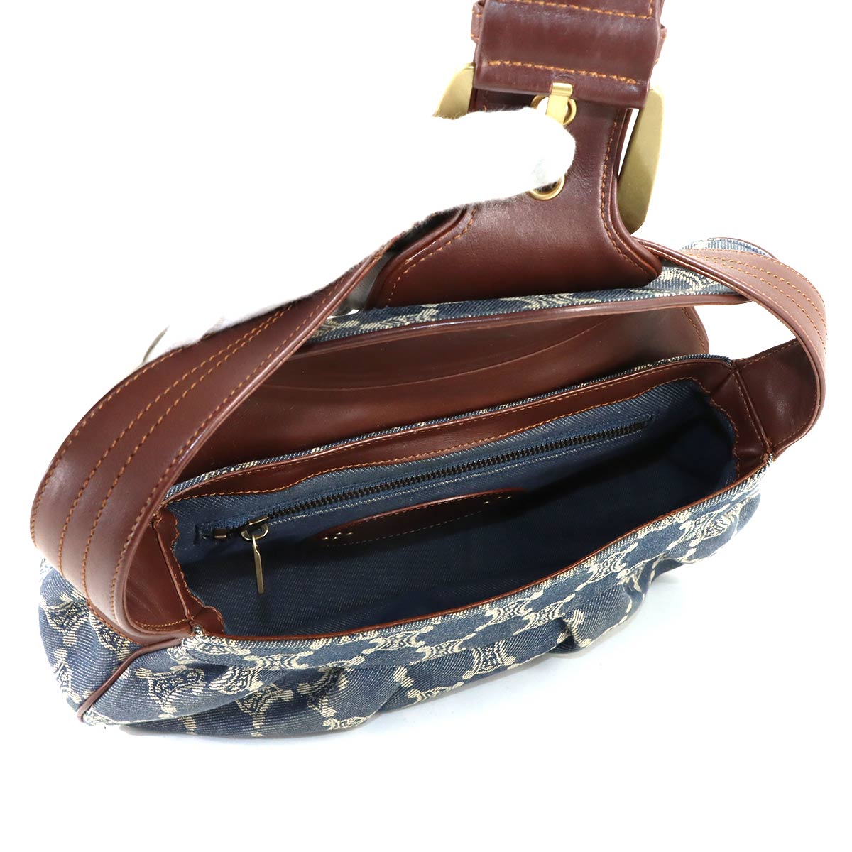 Macadam Shoulder Bag Denim Leather Blue Brown Purse