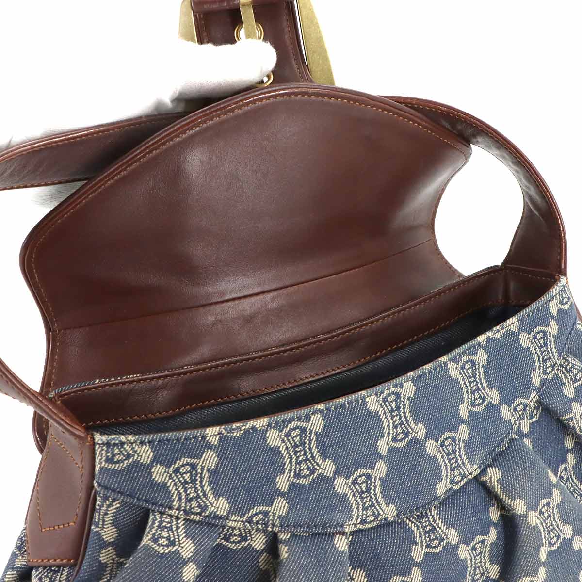 Macadam Shoulder Bag Denim Leather Blue Brown Purse